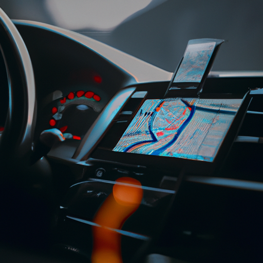 תמונה של מכונית עם מכשיר ניווט GPS מותקן בלוח המחוונים