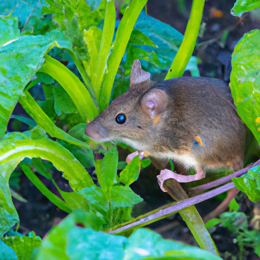 עכבר שמנשנש צמחי גינה, מציג את ההתנהגות ההרסנית של עכברים.